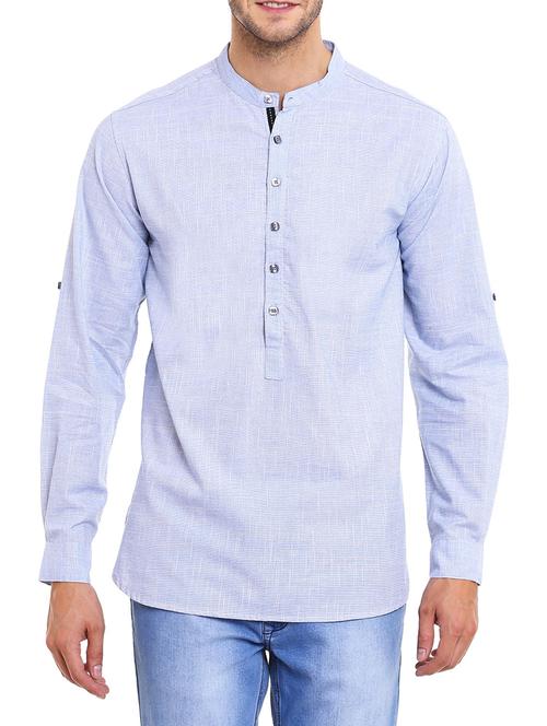 solid light blue cotton kurta - 11338580 - Very Small Image - 1