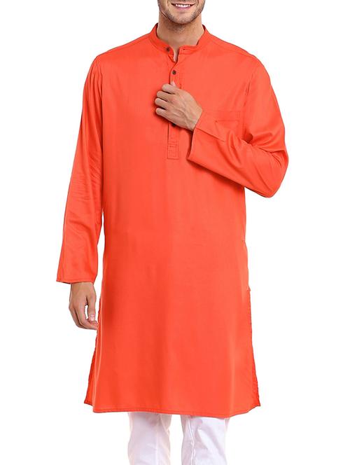orange jacquard cotton kurta - 11338748 - Very Small Image - 1