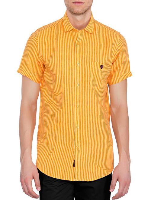 orange linen striped casual shirt - 11343523 - Very Small Image - 1
