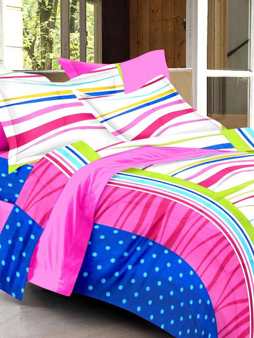 multicoloured printed cotton double bed sheet set - 11343579 - Very Small Image - 1