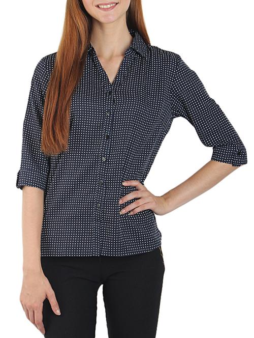 navy blue crepe regular shirt - 11344039 - Very Small Image - 1
