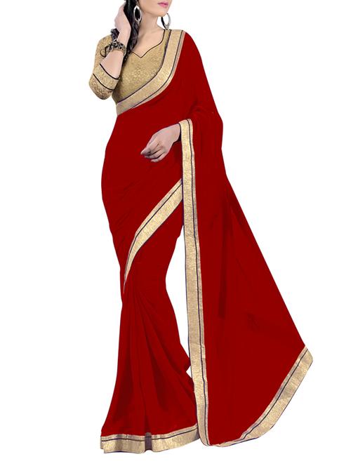 red georgette bordered saree. - 1134627 - Very Small Image - 1