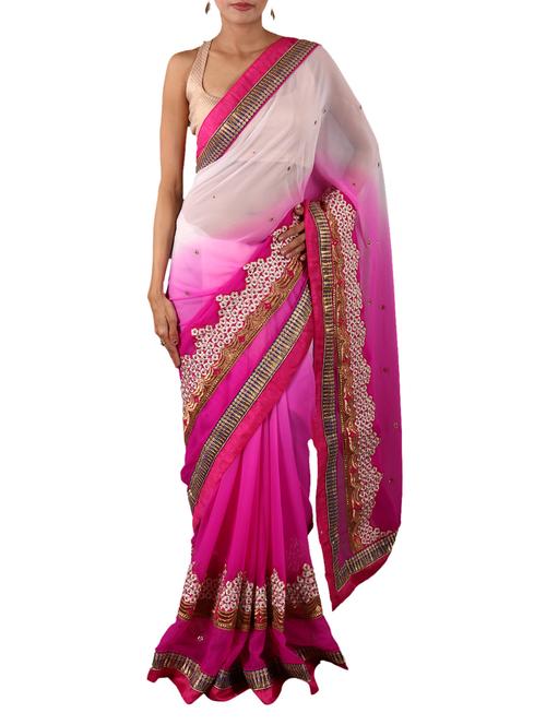 Pink & white embroidered saree - 1134651 - Very Small Image - 1
