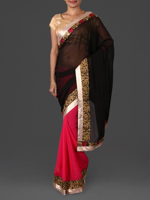Black and pink half and half embroidered saree - 1134711 - Very Small Image - 1