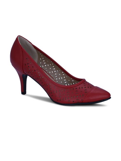 red color, leatherette slip on pump with cut work - 11354658 - Very Small Image - 1