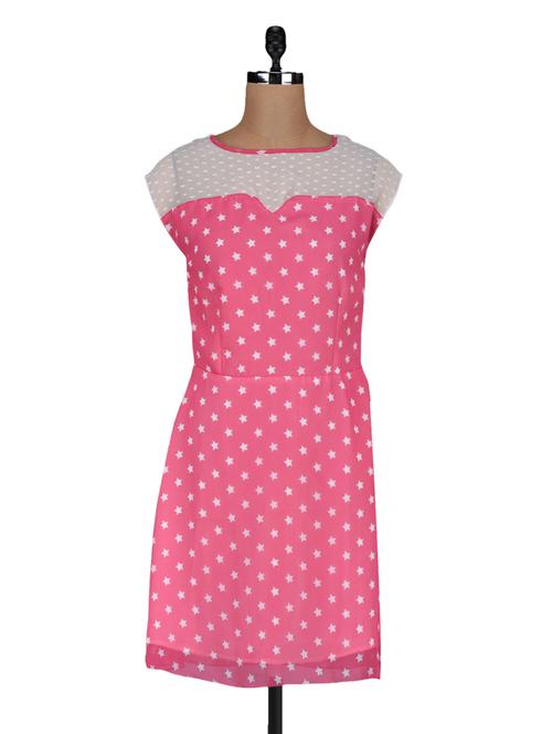 sheer yoke printed polygeorgette dress - 1135565 - Very Small Image - 1