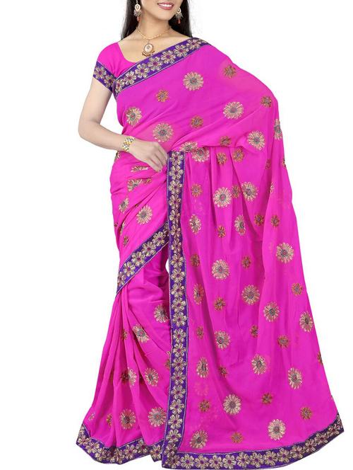 fuchsia georgette embroidered saree with blouse - 11357422 - Very Small Image - 1