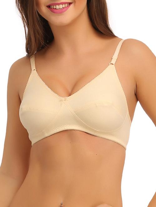 solid beige cotton regular bra - 11357535 - Very Small Image - 1