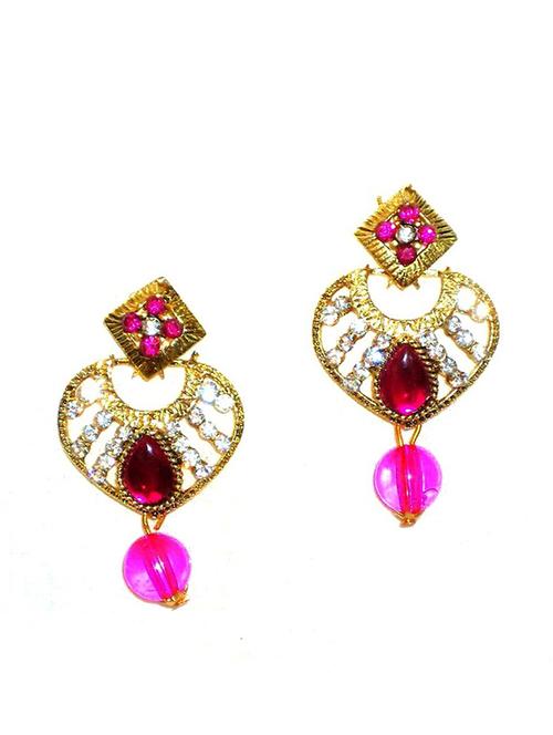 pink and golden metal drop earring - 11357720 - Very Small Image - 1