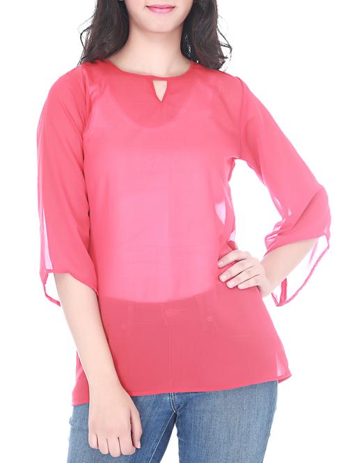 solid pink georgette top - 11361574 - Very Small Image - 1