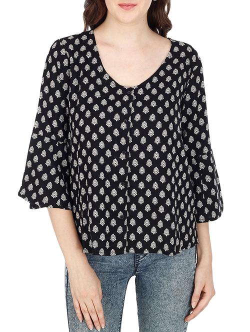 black rayon printed top - 11362185 - Very Small Image - 1