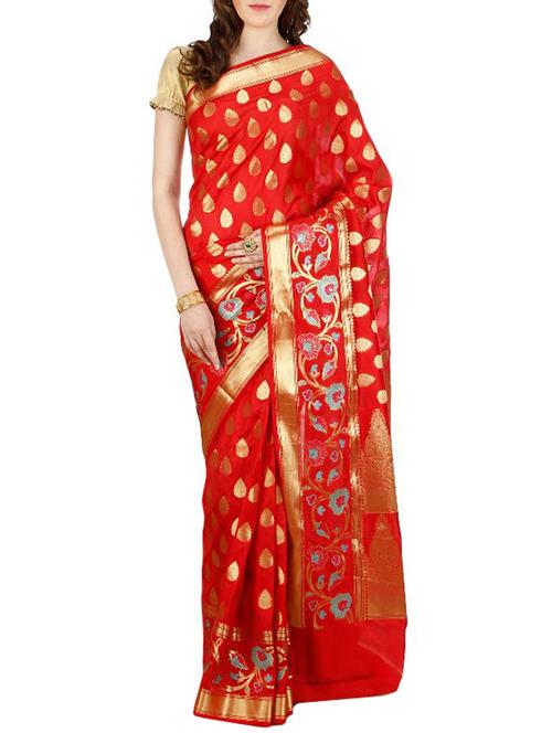 red color, cotton saree with blouse - 11363082 - Very Small Image - 1