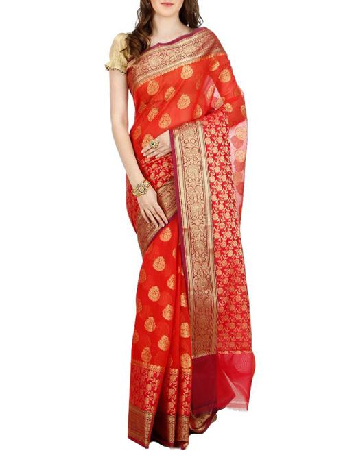 red cotton saree with blouse - 11363124 - Very Small Image - 1
