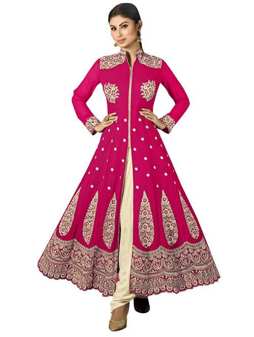 pink georgette unstitched suit - 11363468 - Very Small Image - 1