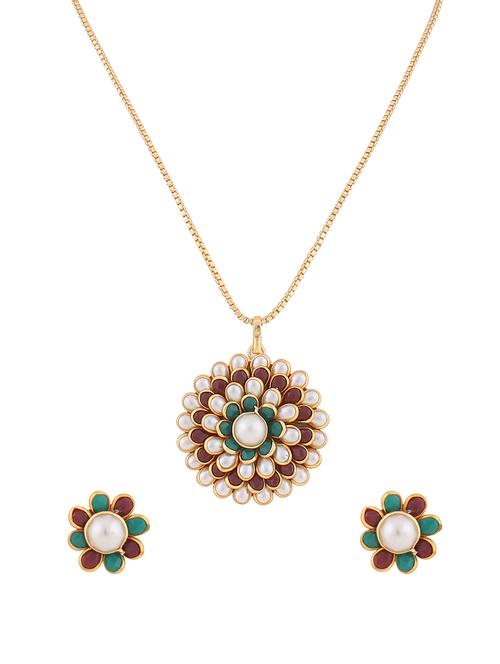 multi colored gold plated pendant and earrings - 11366958 - Very Small Image - 1