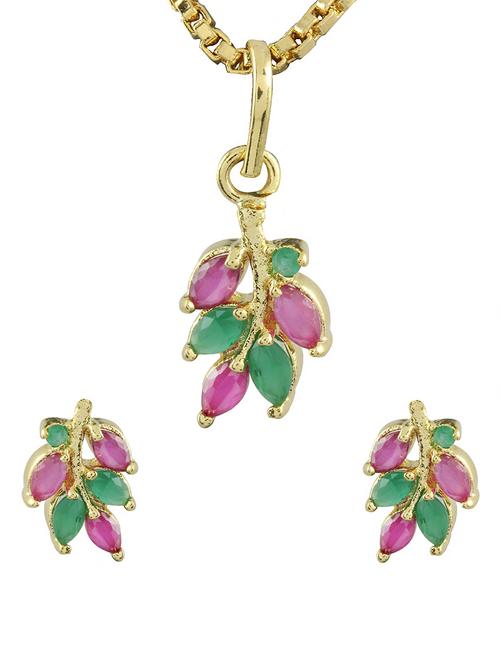 multi colored gold plated pendant and earrings - 11366978 - Very Small Image - 1