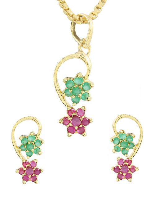 multi colored gold plated pendant and earrings - 11366982 - Very Small Image - 1