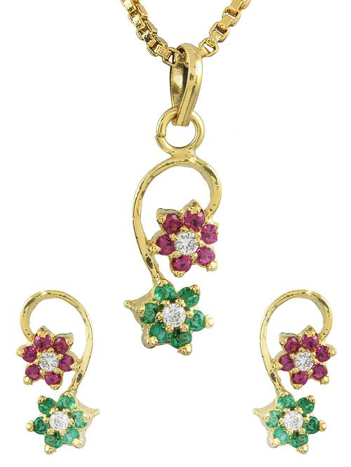 multi colored gold plated pendant and earrings - 11366984 - Very Small Image - 1