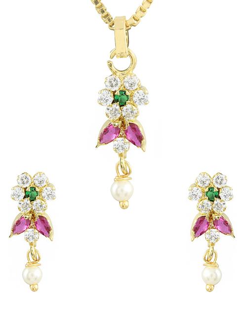 multi colored gold plated pendant and earrings - 11367000 - Very Small Image - 1