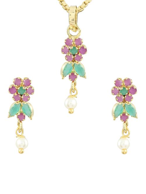 multi colored gold plated pendant and earrings - 11367001 - Very Small Image - 1