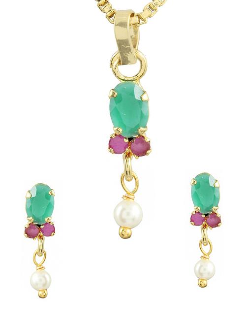 multi colored gold plated pendant and earrings - 11367017 - Very Small Image - 1