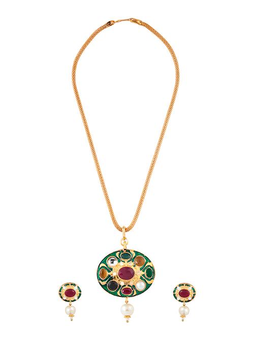 multi colored gold plated pendant and earrings - 11367215 - Very Small Image - 1