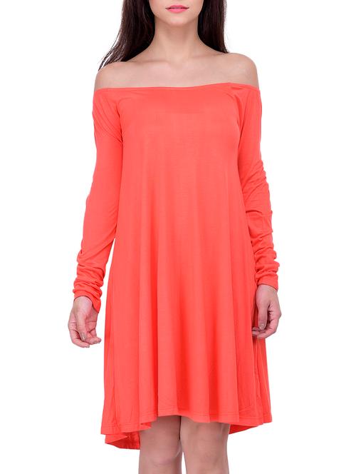 orange cotton off shoulder dress - 11368193 - Very Small Image - 1