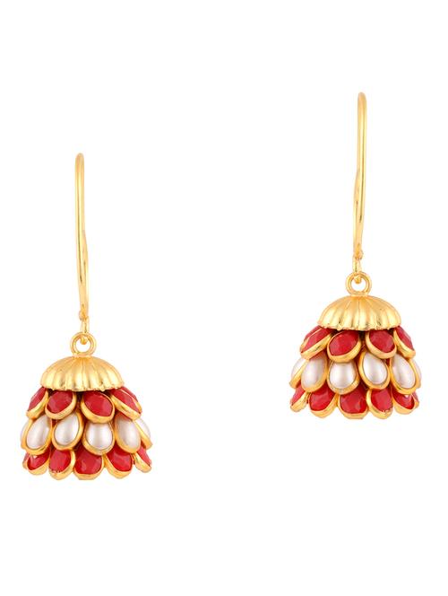 orange gold plated jhumka earrings - 11368401 - Very Small Image - 1