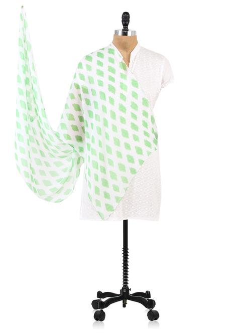 white and green printed chiffon dupatta - 1136850 - Very Small Image - 1