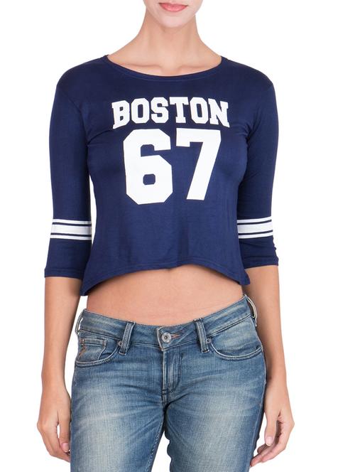 navy blue cotton crop top - 11368776 - Very Small Image - 1