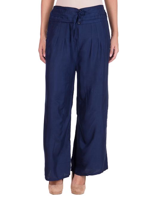 solid navy blue cotton palazzo - 11369112 - Very Small Image - 1