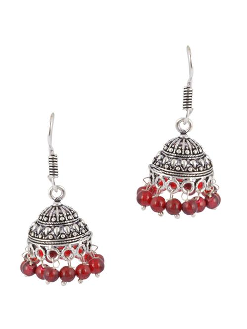 silver and red brass jhumka - 11369188 - Very Small Image - 1