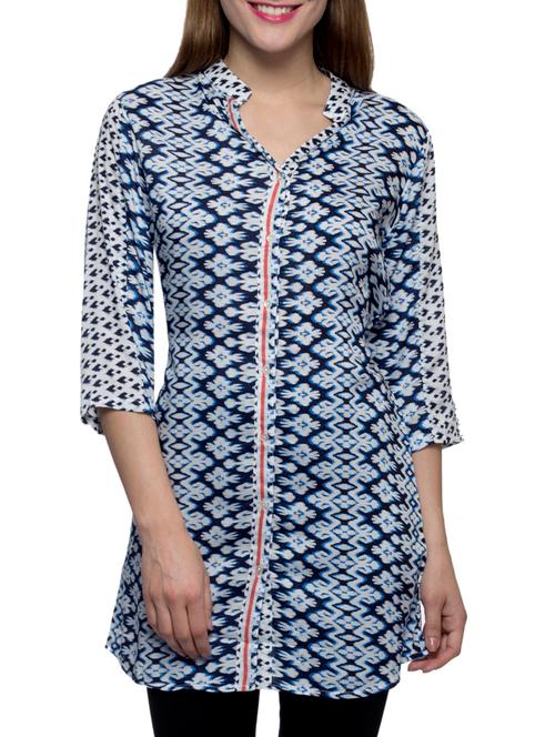 blue viscose printed tunic - 11369463 - Very Small Image - 1