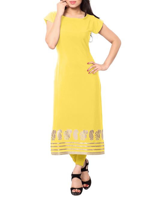 yellow crepe straight kurta - 11369823 - Very Small Image - 1
