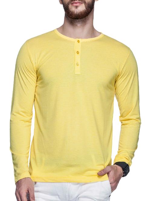 solid yellow rayon henley t-shirt - 11370585 - Very Small Image - 1