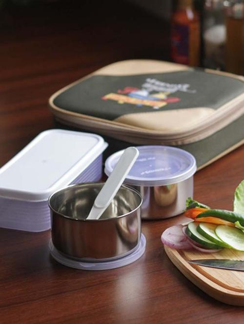 set of 3 olive steel and plastic lunch box - 11373315 - Very Small Image - 1