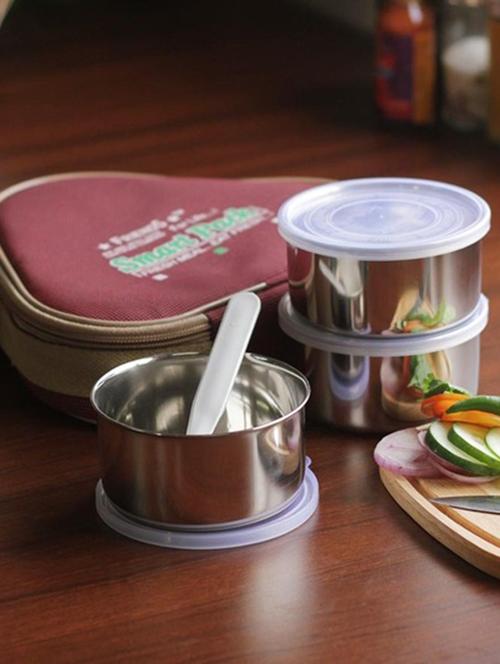 set of 3 red steel and plastic lunch box - 11373332 - Very Small Image - 1