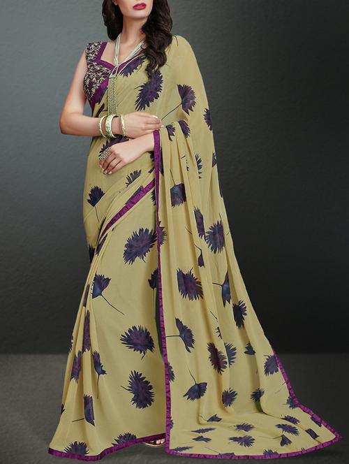 olive georgette printed saree with blouse - 11374643 - Very Small Image - 1