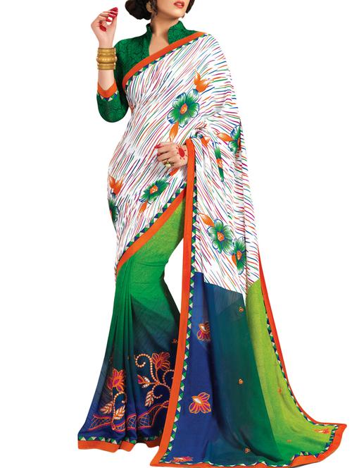 multi colored printed half & half georgette saree with blouse - 11374759 - Very Small Image - 1