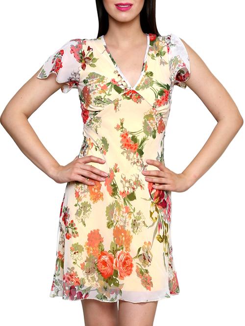 orange poly georgette a-line printed dress - 11378814 - Very Small Image - 1