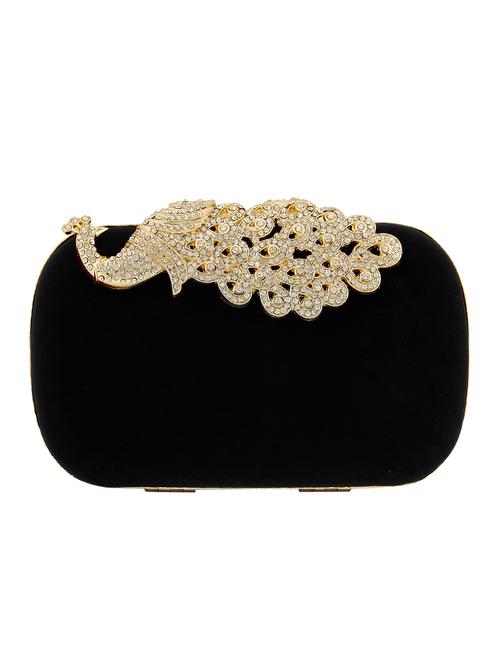 black color, leatherette box clutch with stone work - 11378867 - Very Small Image - 1