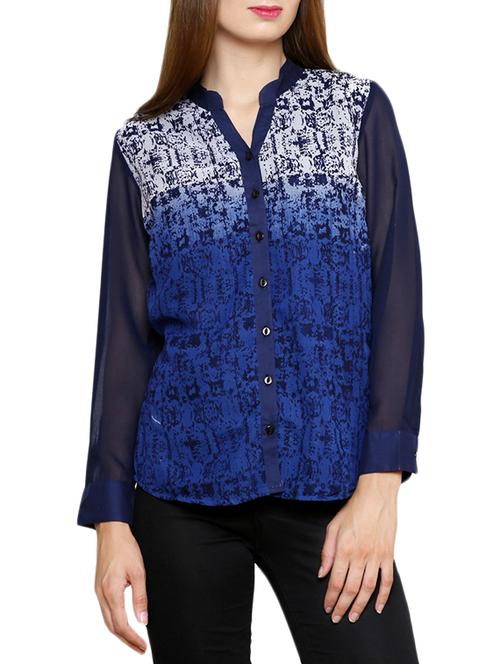 dark blue printed chiffon shirt - 11379299 - Very Small Image - 1