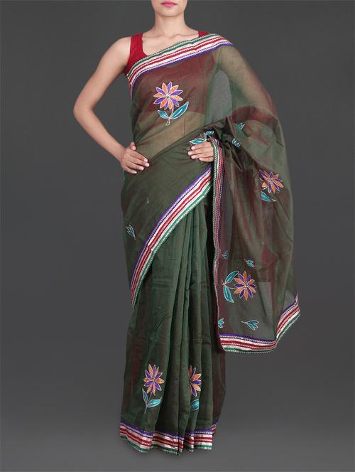green floral cotton net saree - 1138032 - Very Small Image - 1