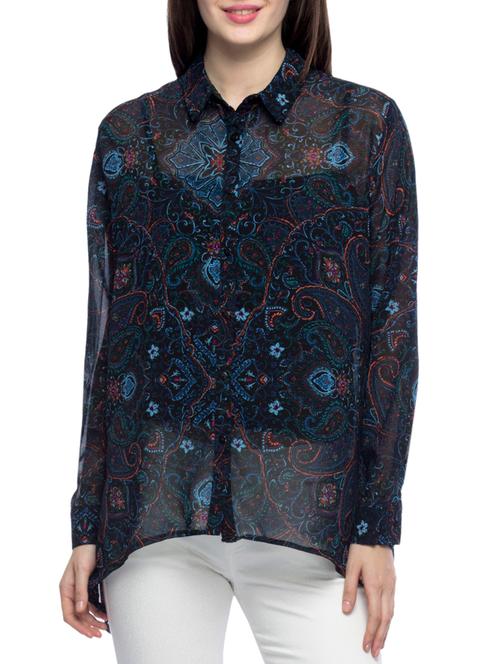 black printed georgette regular shirt - 11380353 - Very Small Image - 1
