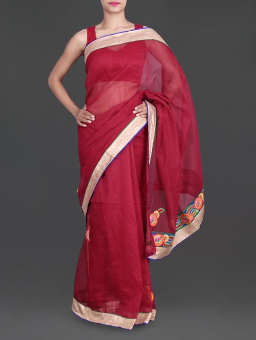 maroon cotton net saree - 1138044 - Very Small Image - 1