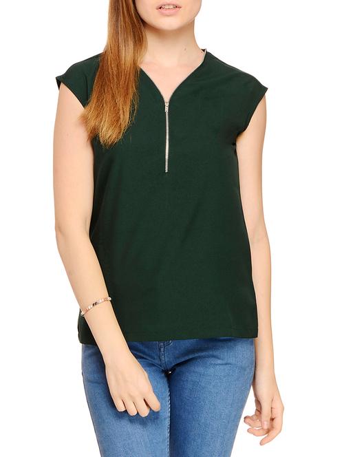 solid dark green polycrepe top - 11382121 - Very Small Image - 1
