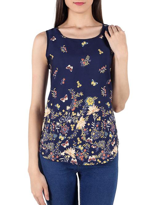 navy blue printed poly crepe top - 11382162 - Very Small Image - 1