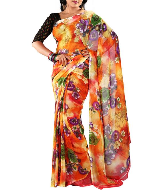 multi colored chiffon saree with blouse - 11382571 - Very Small Image - 1