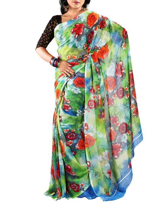 multi colored chiffon saree with blouse - 11382578 - Very Small Image - 1