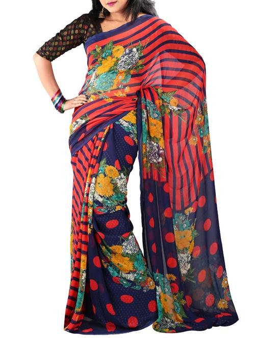multi colored chiffon saree with blouse - 11382582 - Very Small Image - 1